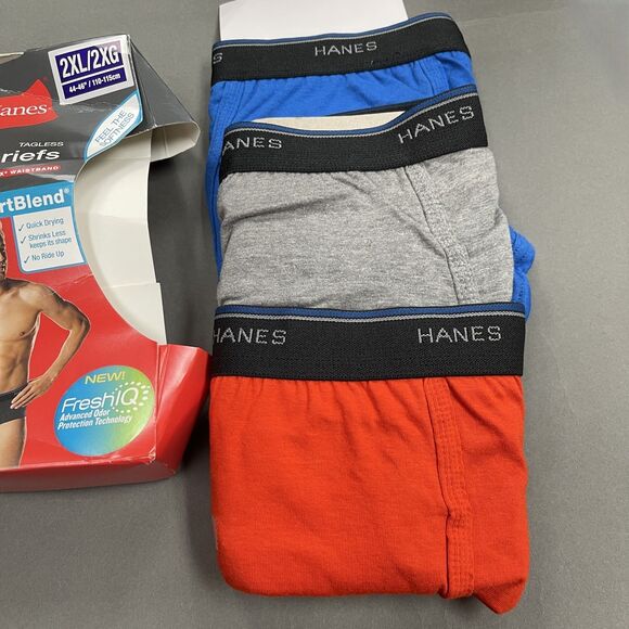 Hanes Men's Underwear Briefs Tagless 2XL 44/46 Red Gray Blue Lot of 3 - Picture 2 of 7